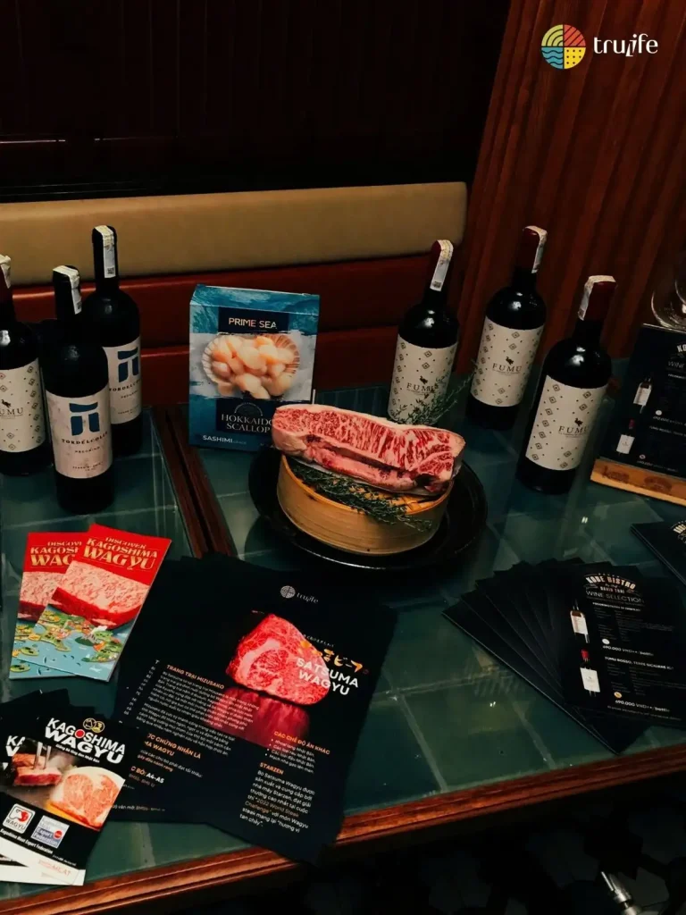 Bò Satsuma Wagyu và cồi sò điệp Hokkaido trưng bày tại sự kiện Sense of Japan